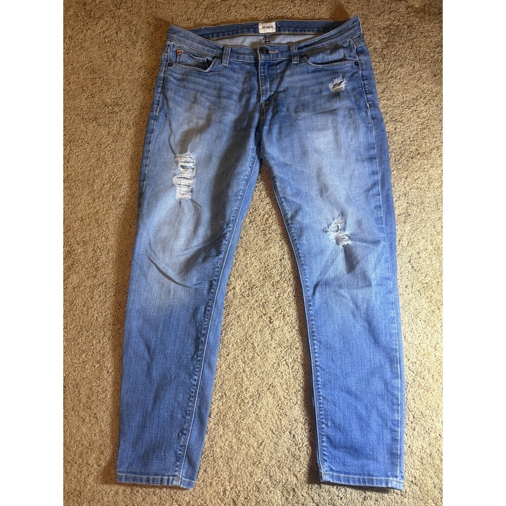 Hudson Jeans Women 29 Krista Super Skinny Crop Distressed Medium Wash Denim
